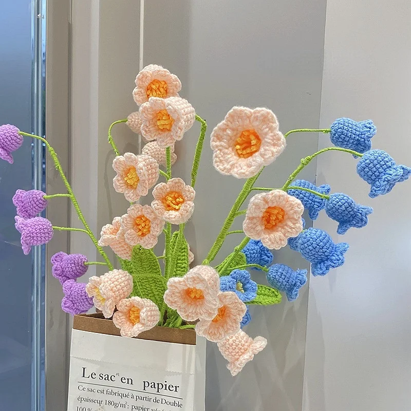 

Romantic Bell Orchid Handmade Crochet Artificial Flower Yarn Birthday Wedding Fake Flowers Valentine's Day Gift Home Decoration
