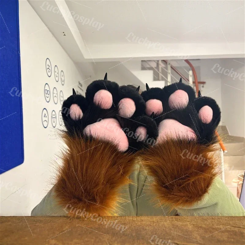 Перчатки с пушистыми кошками и мягкими лапами меховой костюм кигуруми