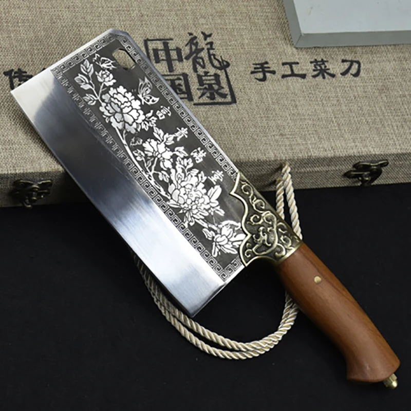 

Longquan Knife Handmade Forge Kitchen Knife Peony Veins 7.7 Inch Slicing Chopper Cleaver Hot Knife Cutter Meat And Poultry Tools