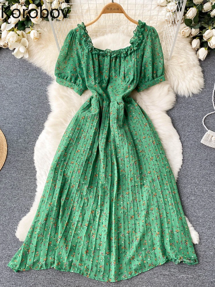 

Летнее винтажное платье Korobov с цветочным принтом, элегантные платья для женщин, приталенное платье-туника для женщин, модное женское платье