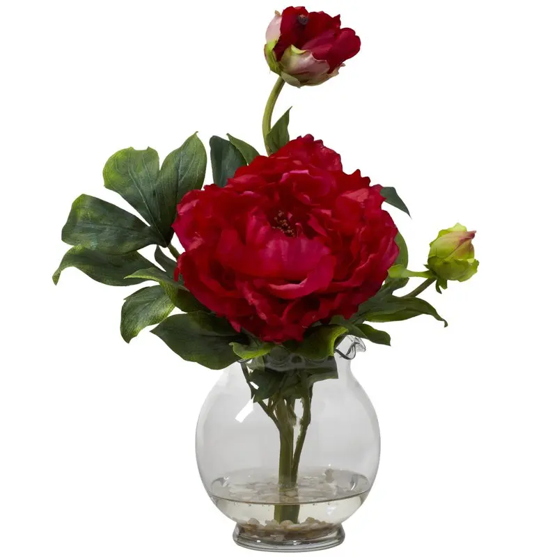 

Peony Artificial Flower Arrangement with Fluted Vase, Red