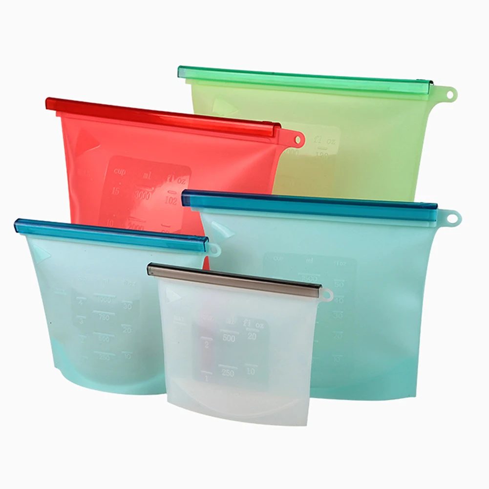 

4PCS Reusable Thick Silicone Food Storage Bags Freezer Bag Leak Proof Kitchen Storage Organization Food Storage Bags