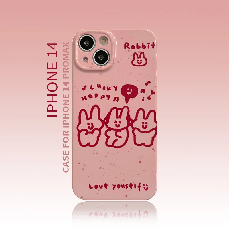 

For iphone 14Promax Mobile Phone Film Hard Case 2023 New Ins Net Red Cartoon Rabbit Pink 14Pro 13Promax 12 11