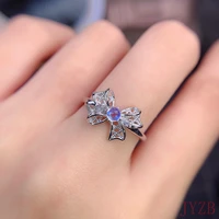 925 silver simple bow ring stylish 3mm100 natural moonstone ring gift for birthday gifts
