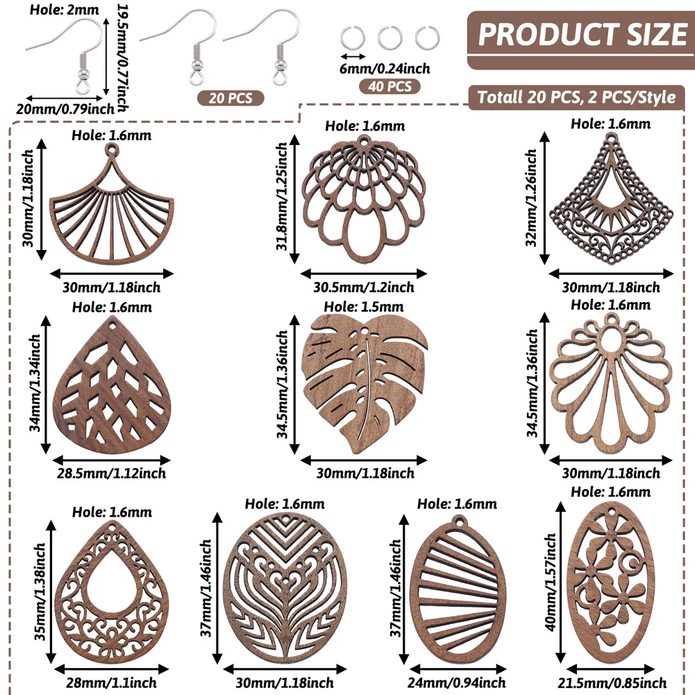 20 шт. винтажные подвески из ореховой древесины лазерной резки полые листья цветы