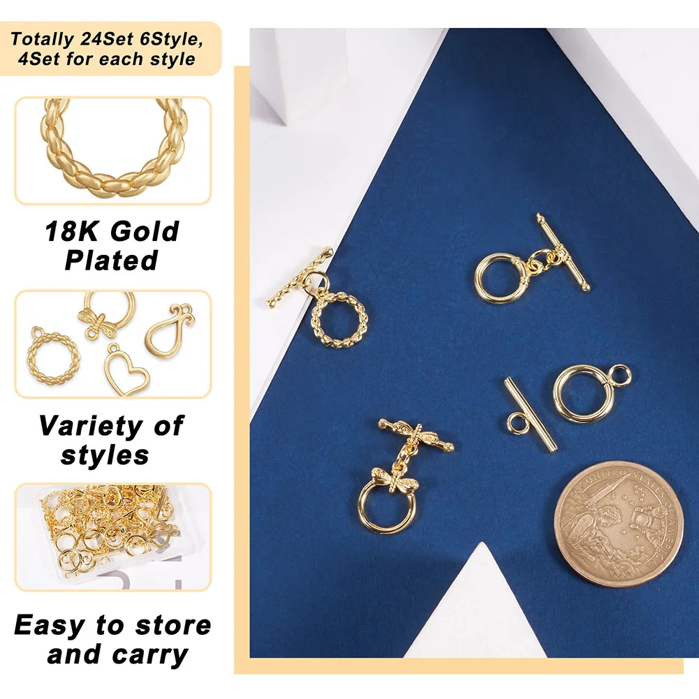 24 Sets Brass Toggle Clasps OT Clasp Connector Multiple Shapes For Jewelry Making DIY Bracelet Necklace Findings Accessories