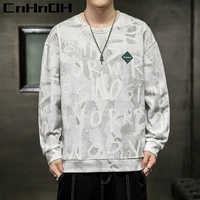 cnhnoh spring and autumn new trend printing mens sweater youth round neck plus velvet bottoming top hong kong style sweater men