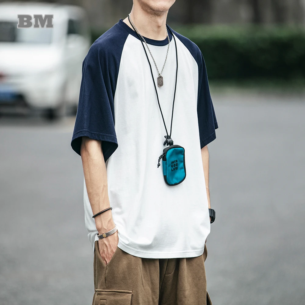 

Japanese Streetwear Trend Patchwork T-Shirts Men Clothing 2022 Summer Korean Loose Couple Pure Cotton Short Sleeve Harajuku Tops