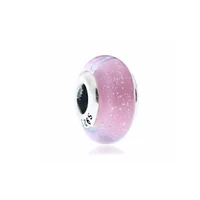 hot sale silver color charm bead pink starry snowflake glass beads for original pandora charm bracelets bangles jewelry