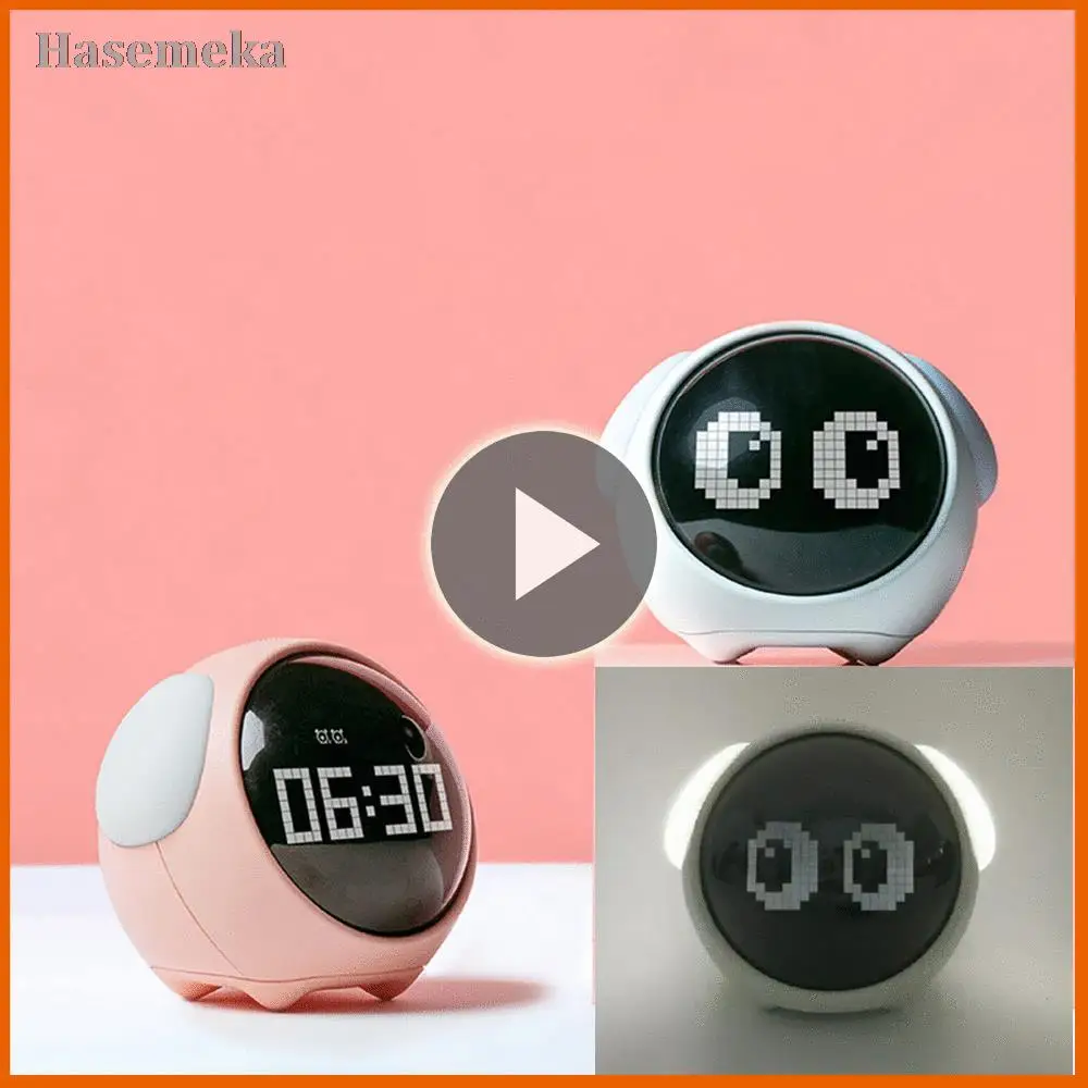 

2022 New Cute Expression Alarm Clock Child Multifunctional Bedside Voice Control Night Light Snooze Chargeable Child Alarm Clock