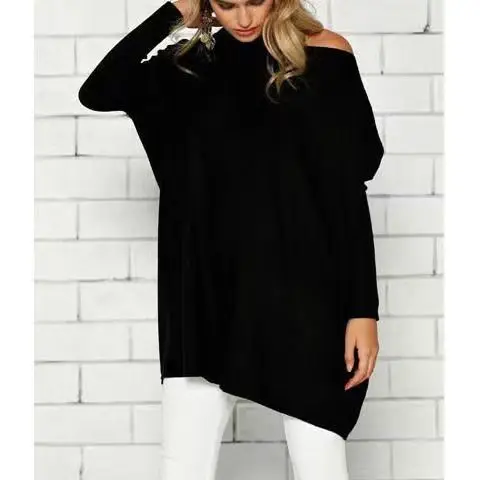 

2023 New Casual Bat Sleeves Women's INS Autumn and Winter Loose Mid length Long Sleeve Top T-shirt Cover Meat