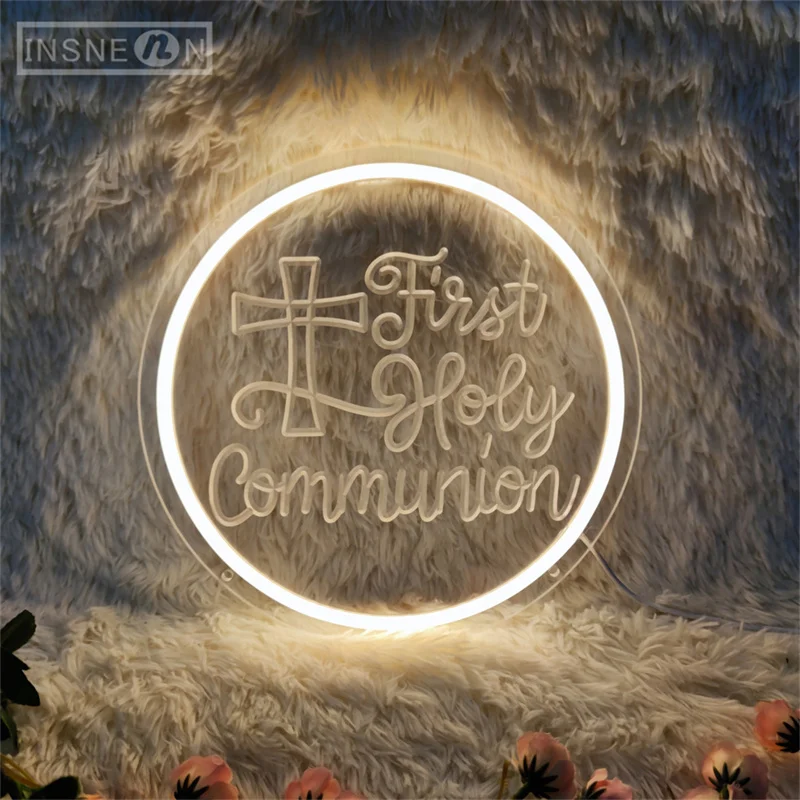 Неоновая 3d-вывеска для Первого Святого Причастия Настенный декор с гравировкой