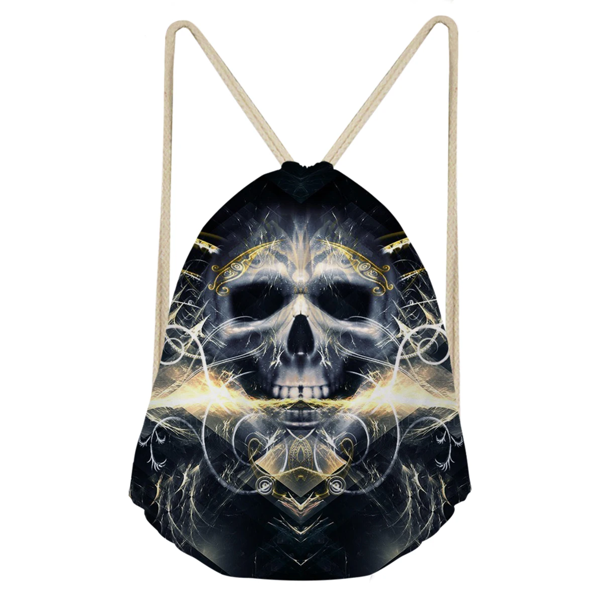 Cool Horror Skull Design Drawstring Bag High Quality Men String Knapsack Lightweight Personalized Customized Teenager Softback