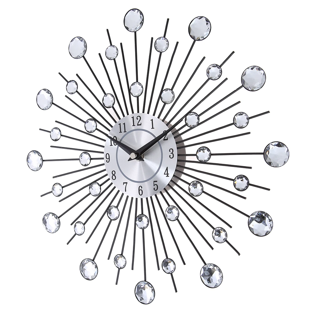 

33CM Silver Diamond Wall Clocks Modern Design Metal Wall Clock Home Decor Clock DIY Crystal Quartz Clock Vintage Art Watch Clock