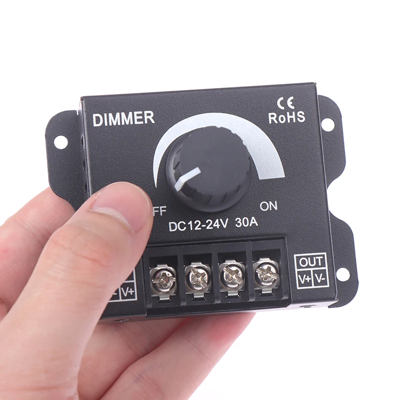 

DC 12-24V LED Dimmer Switch 30A 360W Regulator Adjustable Controller Single Color LED Strip Light Lamp