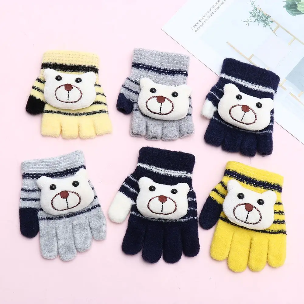

Unisex Children Winter Autumn Boys Girl Protable Full Finger Mittens Cartoon Bear Kids Gloves Knitted Gloves