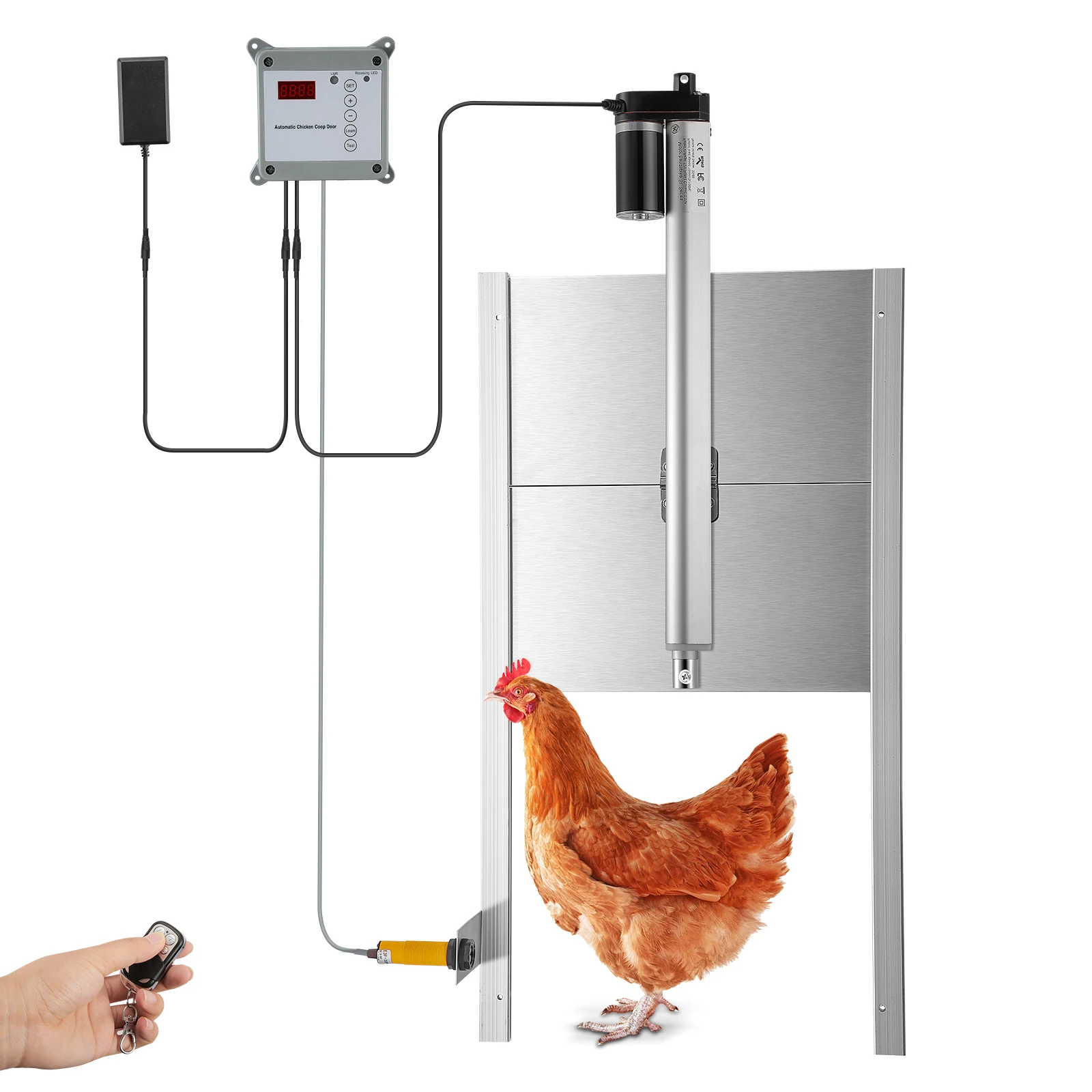 Automatic Chicken Coop Door Opener Kits Rainproof Outdoor With Timer Light Sensor And Remote Control Actuator Motor EU Plug