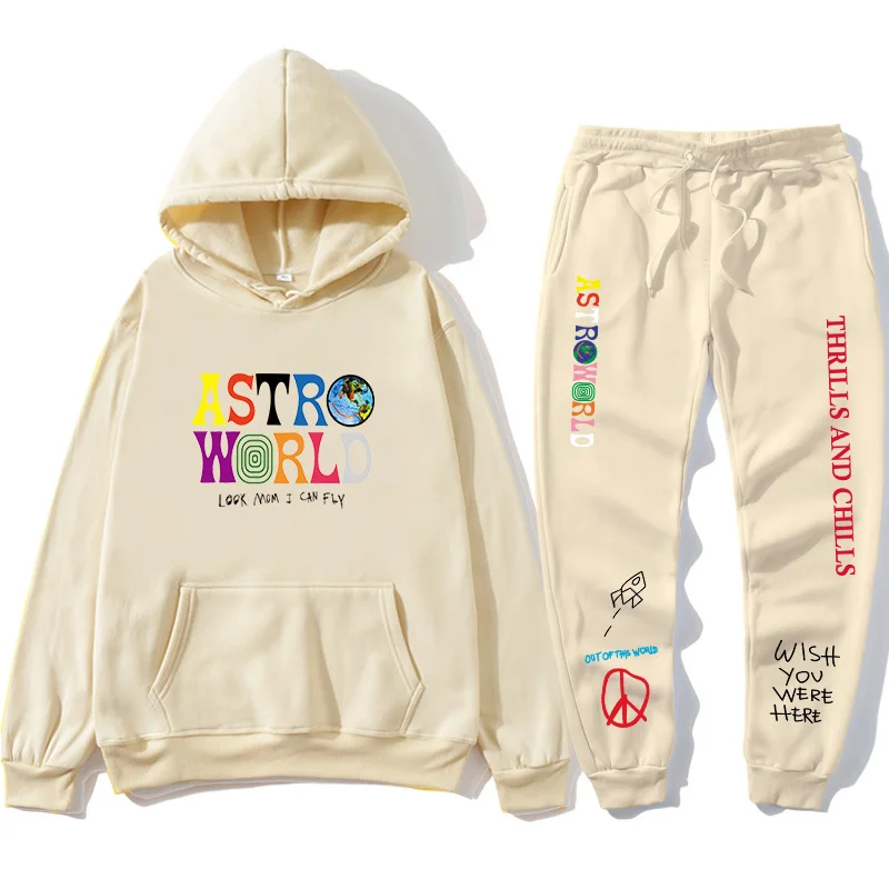 

2021TRAVIS SCOTT ASTROWORLD HOODIES Letters Print Sweatshirt+Sweatpant men's Pullover Sweatshirt Hoodie Sports Pants tracksuit m