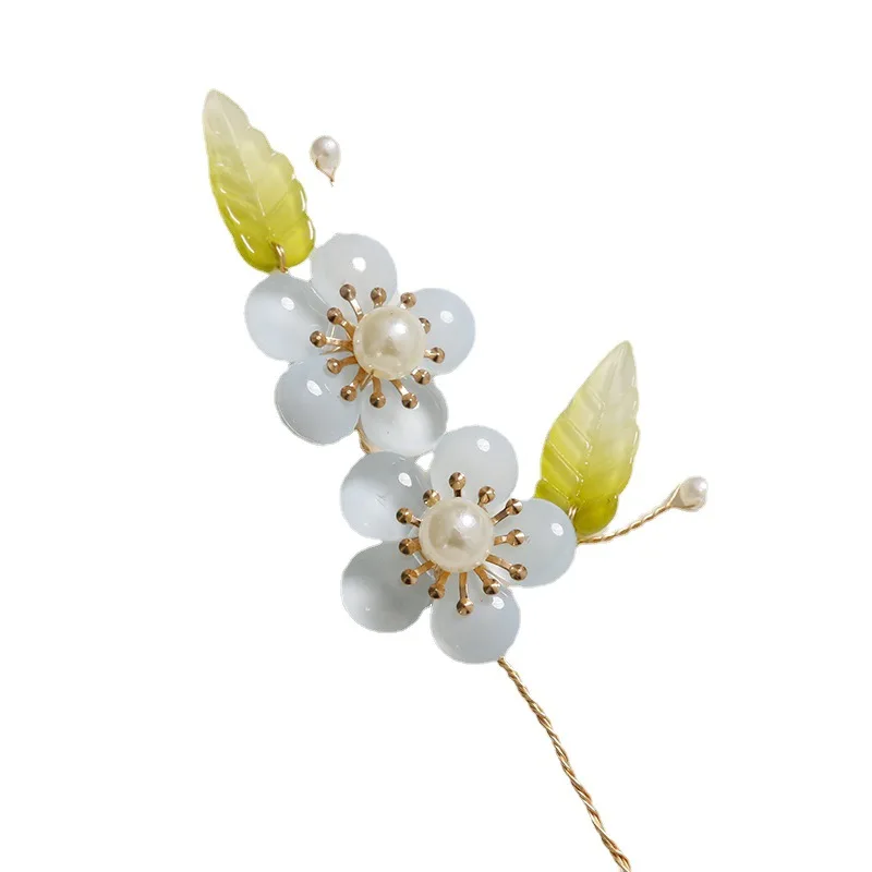 Головной убор Hanfu с зелеными листьями и жемчугом украшение сделай сам ручной