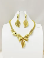 necklace earrings set of gold color fashion jewelry ladies wear party wedding anniversary