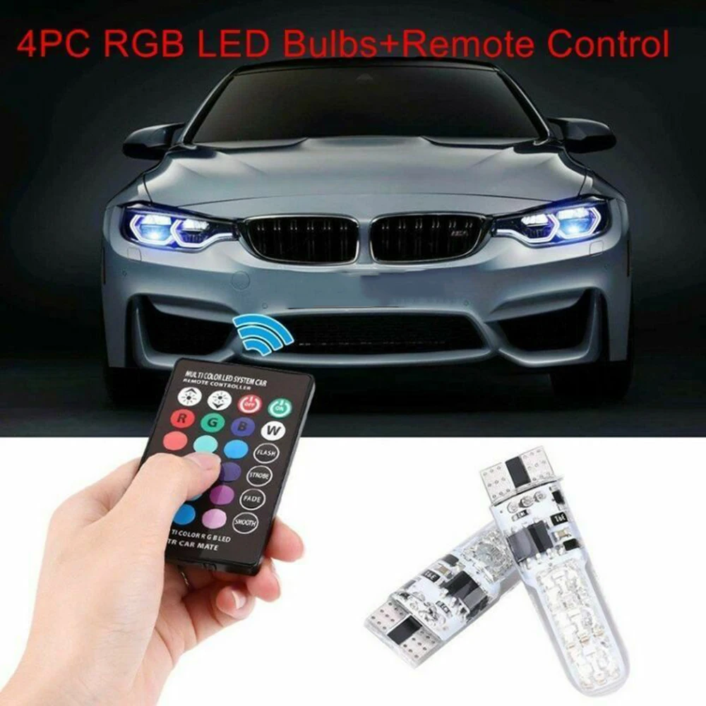 

4 шт. 5050 W5W 6SMD RGB светодиодные лампочки для автомобиля с дистанционным управлением для прямых поставок оптовая продажа