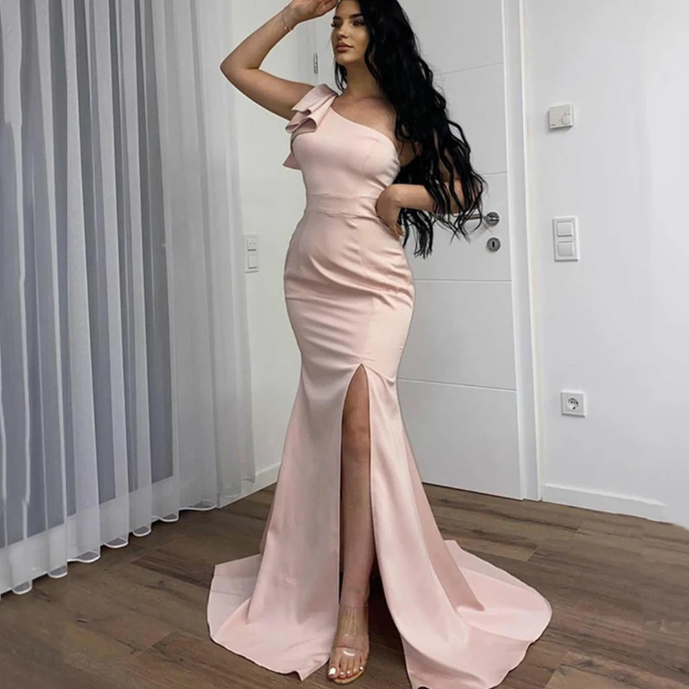 

Sleeveless Evening Dress For Women 2022 Modern Bow One Shoulder Prom Gowns Floor-Length Mermaid Robes De Soirée Custom Made