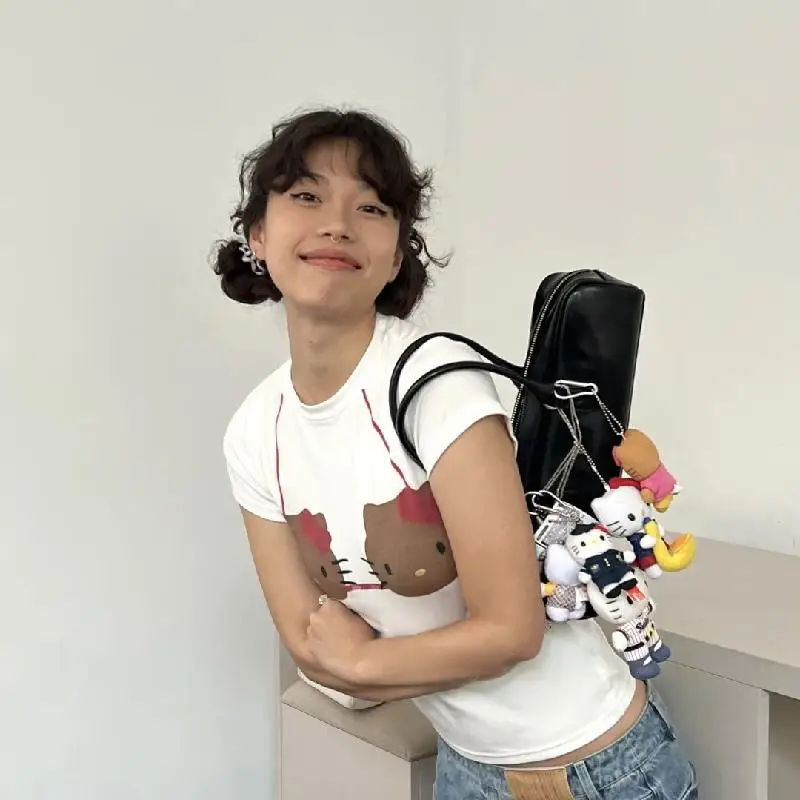 Sanrio Hello Kitty с коротким рукавом спереди и плечами летняя хлопковая футболка