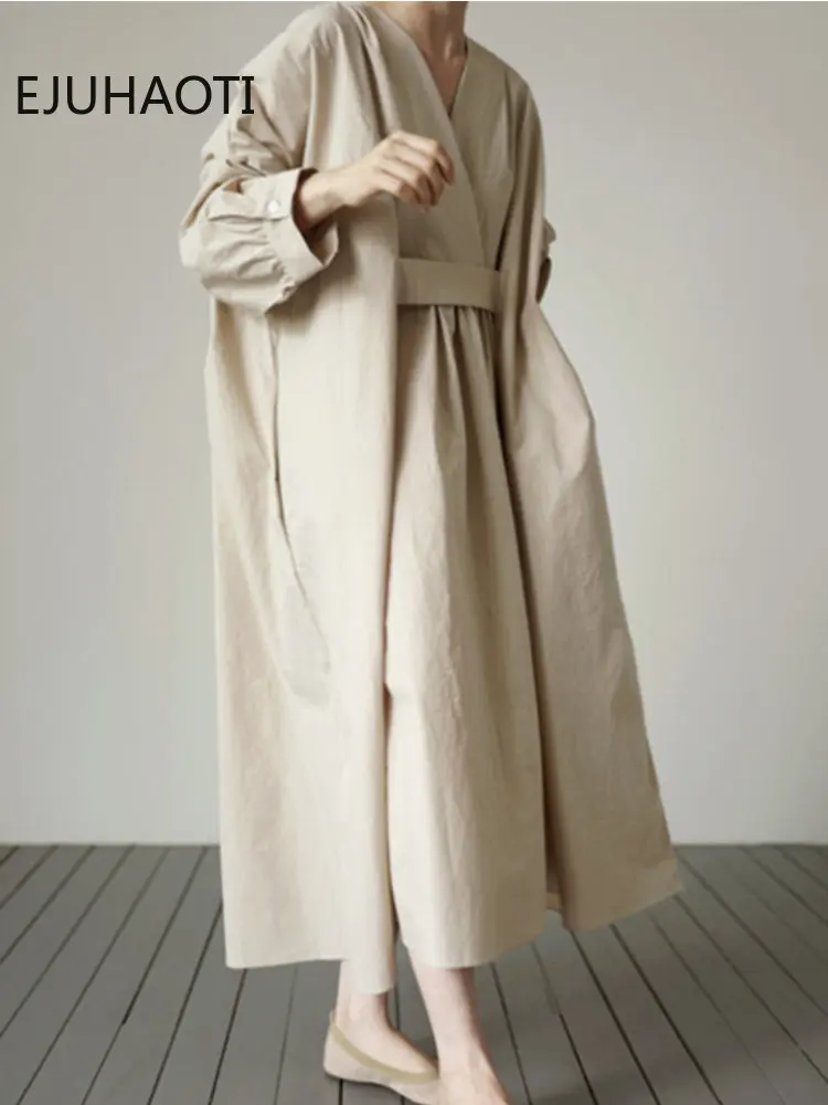 

Платье женское повседневное однотонное с V-образным вырезом и поясом