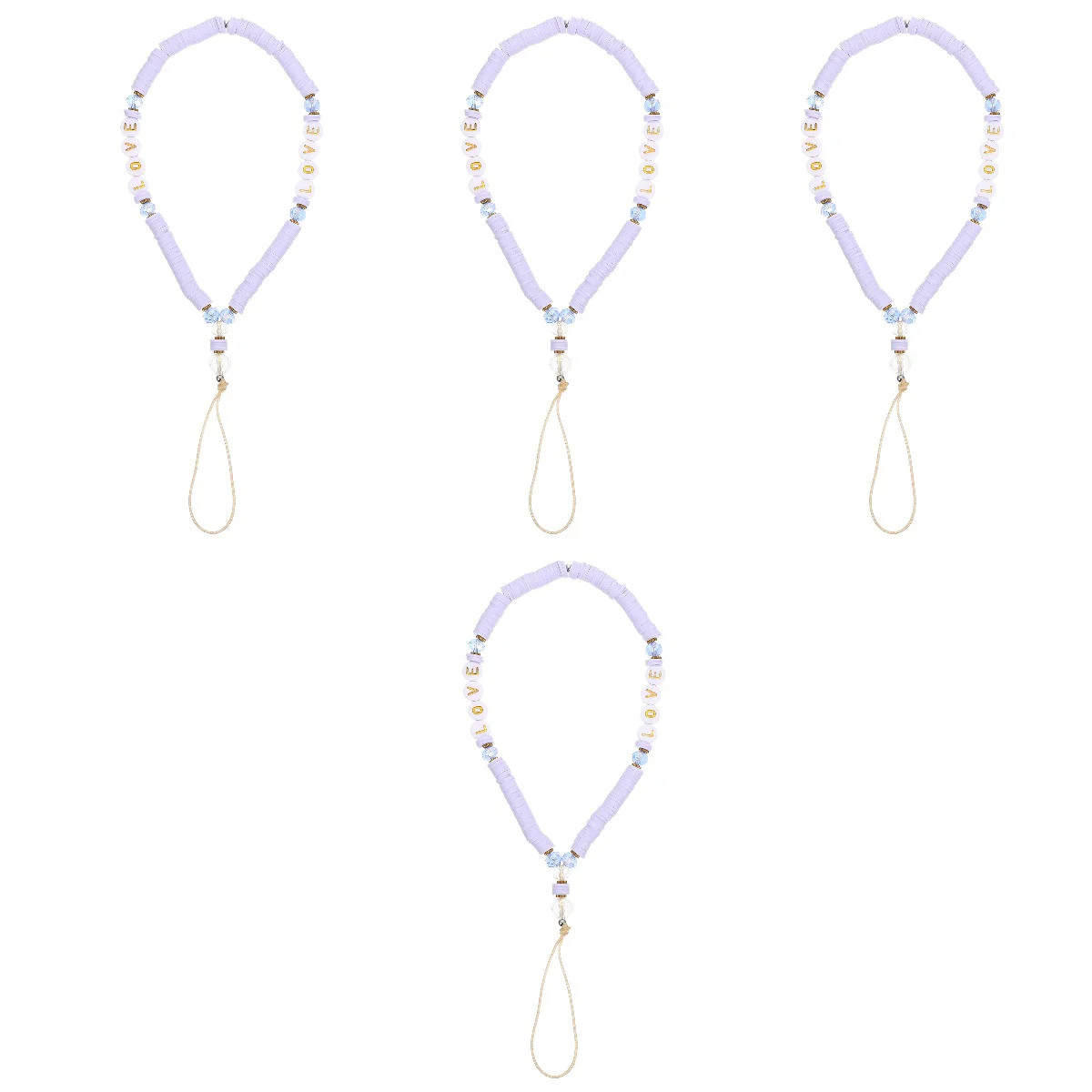 

4pcs Mobile Pendant Delicate Hanging Strap Polymer Clay and Crystal Lanyard