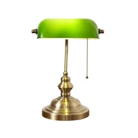 antique table lamp brass base handmade emerald green glass shade vintage office table light for office library study room