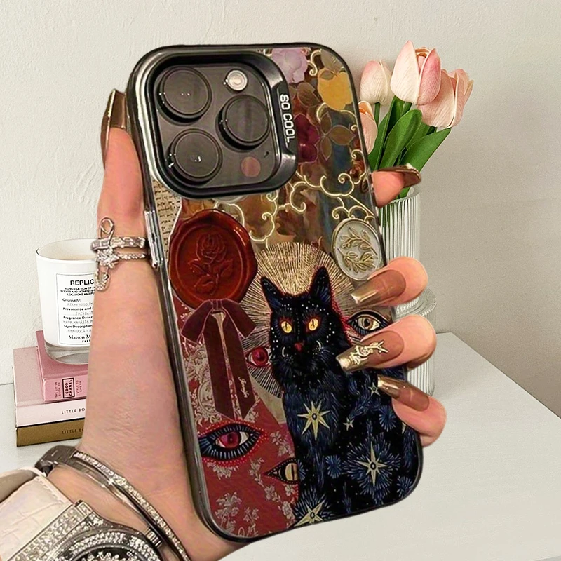 Фото Винтажный жесткий матовый чехол Black Star Cat для iPhone 17 Air 16 E 15 14 Plus 13 12 Mini 11 Pro Max, силиконовый чехол из акрилового листа №5