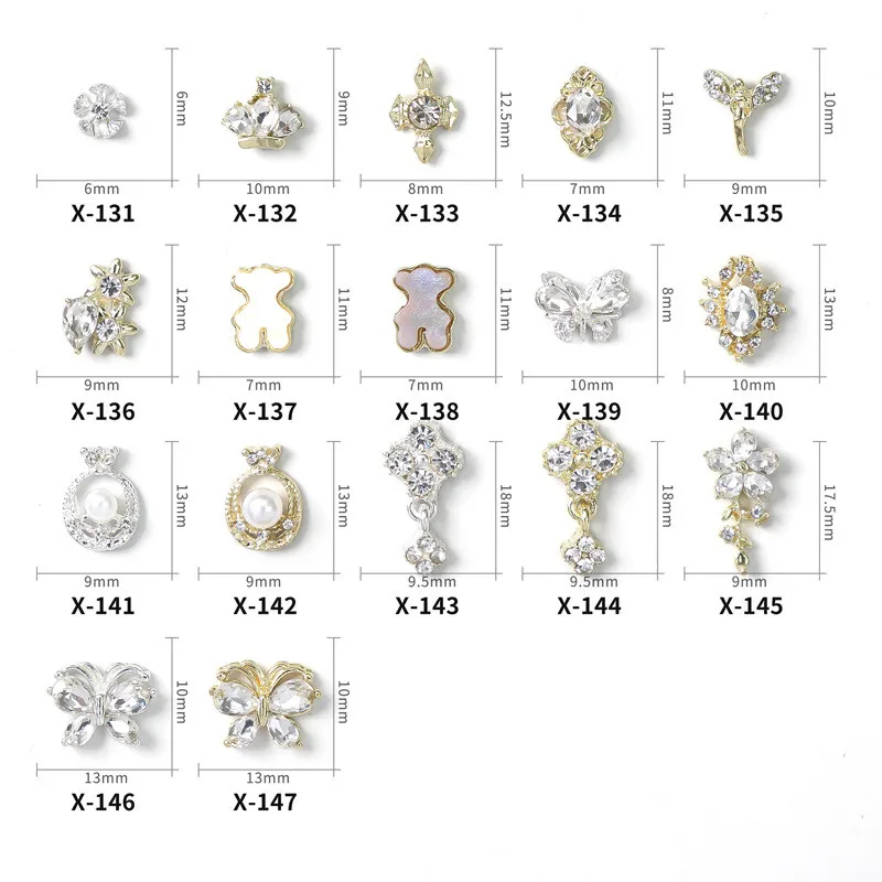 

10pcs New Nail Art Rhinestones Decoration Shiny Zircon Diamond Nail Jewelry 3D Alloy Bow Nail Charms Luxury Manicure Accessories