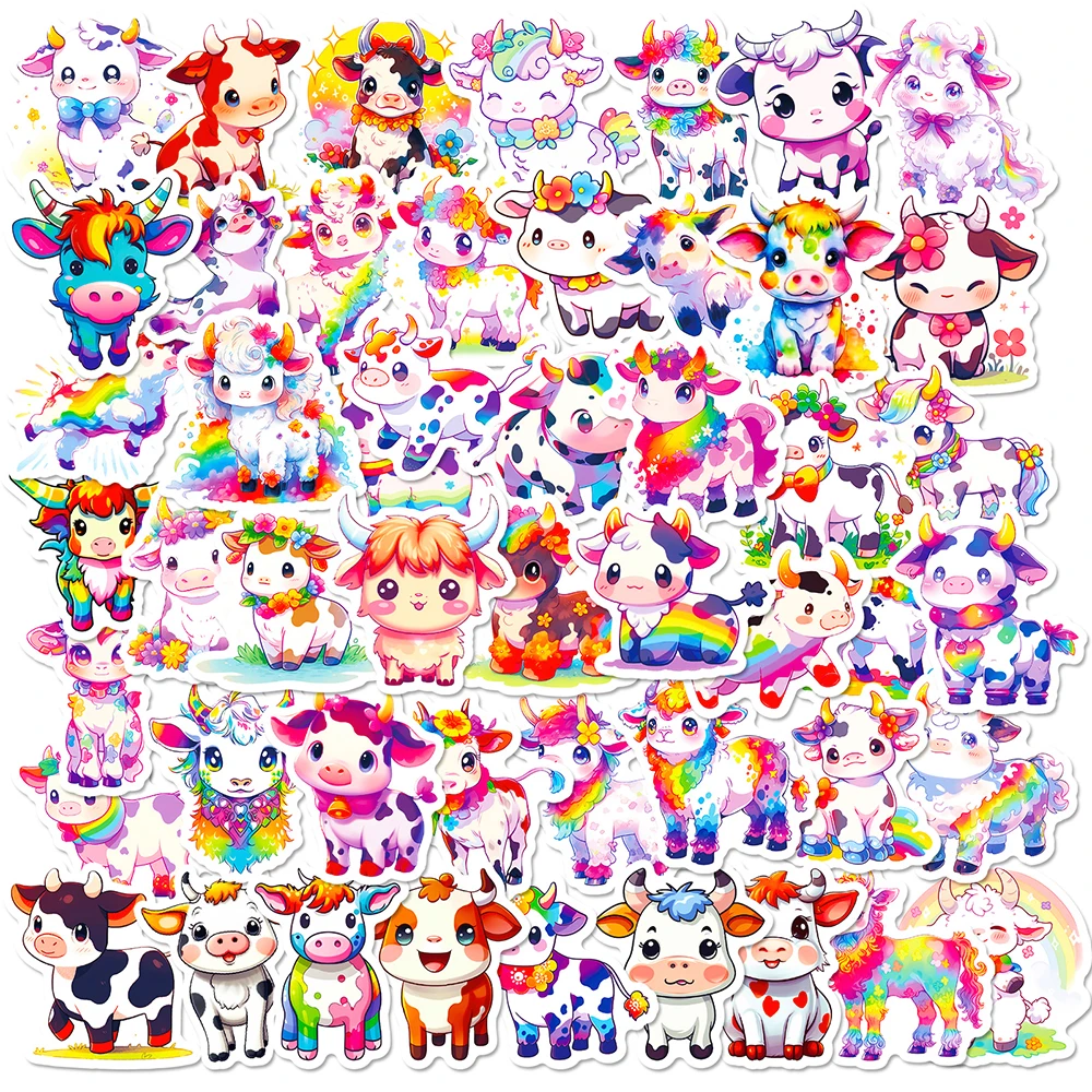 

10/50Pcs мультфильм милый радужная корова разнообразные стикеры пакет для детей путешествия багажа Scrapbooking ноутбука украшения граффити этикетки