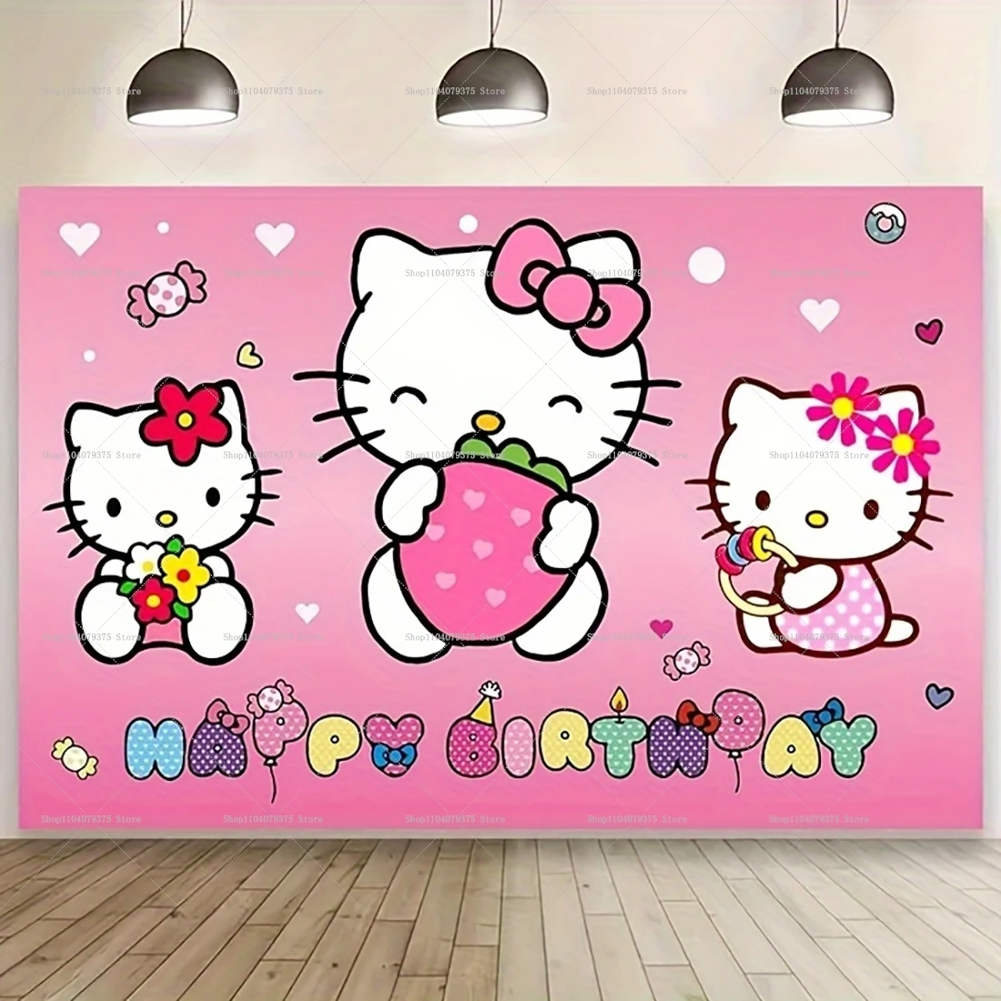 Фон для фотосъемки с рисунком Hello Kitty розовый фон на день рождения аксессуары