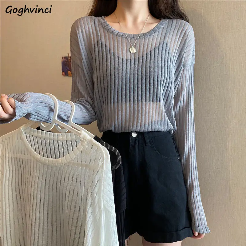 

Pullovers Women Trendy Cozy Long Sleeve Thin Sun-proof Loose Temper Summer Long Sleeve Fashion Ulzzang Casual Simple All-match