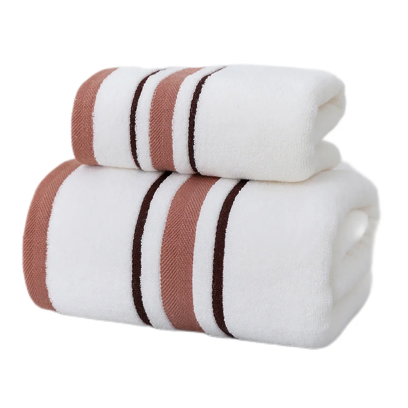 Set 2，1 Bath Towel 1 Hand Towel Colored Striped Design Whi