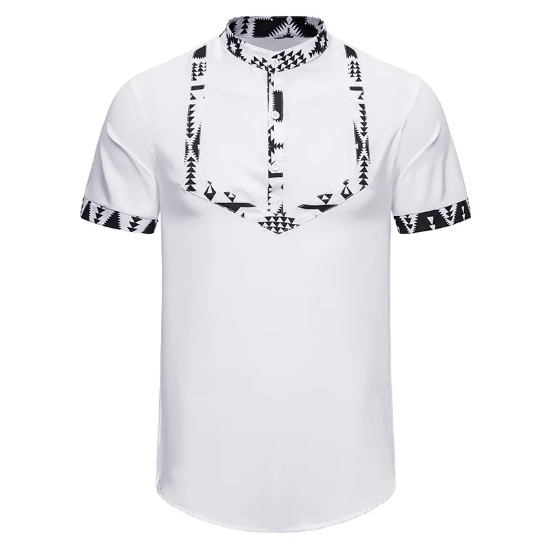 

Mens Summer African Printed Patchwork Design Short Sleeve Button up Shirt Traditional Dashiki Shirt African Clothes Male Camisas
