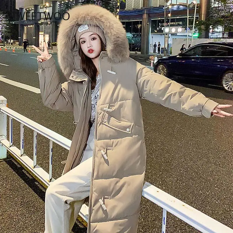 Women Parker Winter Hooded Fur Collar Women Down Cotton Jacket 2021 New Fashion Thicker Large Size Women's Cotton Jacket Slim