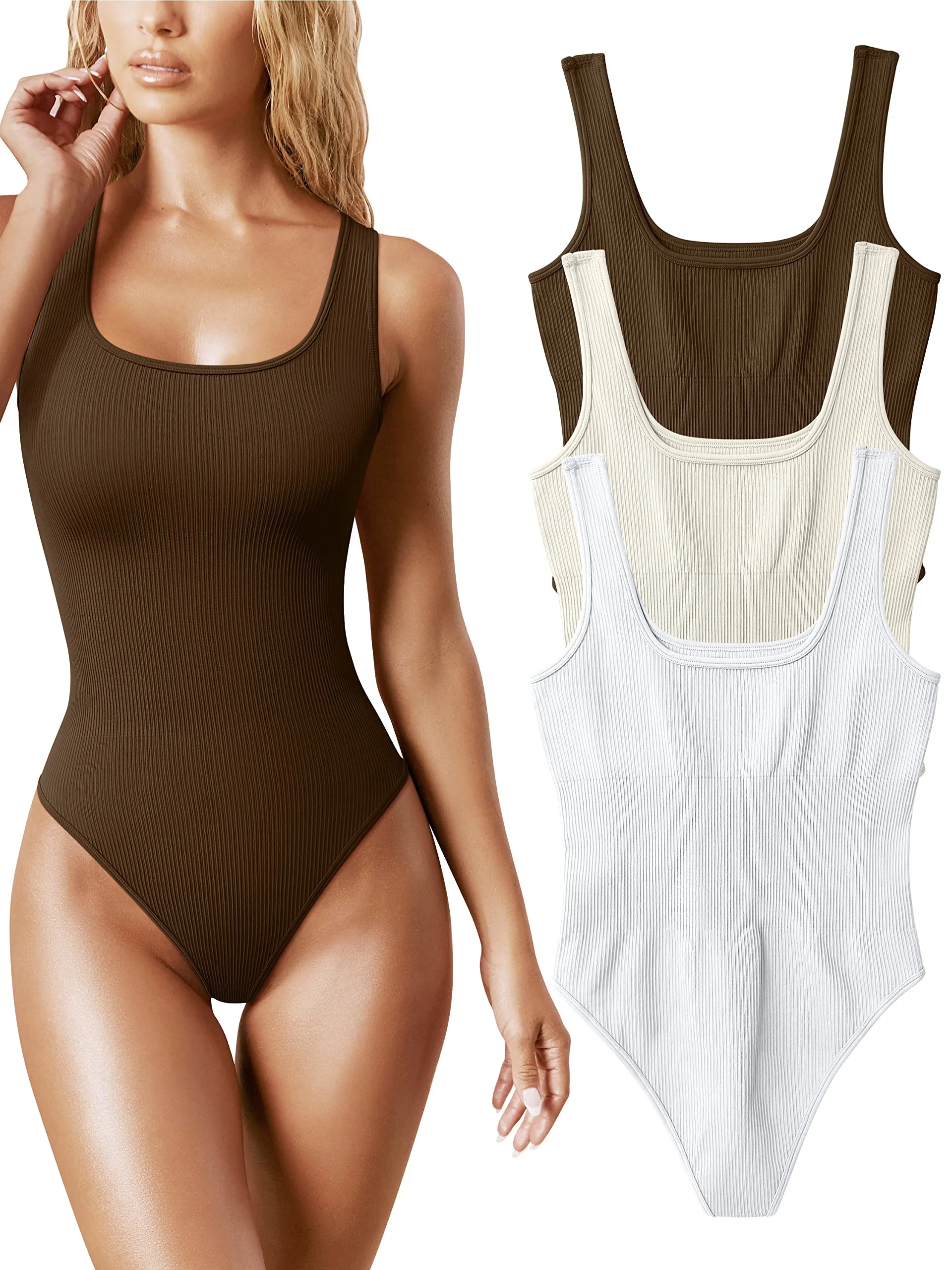 

2023 Fashion Women's Ribbed Knitted Sleeveless Bodysuit Solid Color Smocked Waist Bodycon Jumpsuit Casual Romper Playsuit