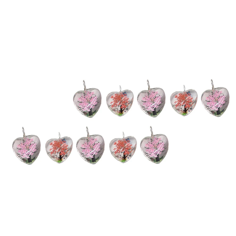 

10 Pcs Rhinestone Keychain Heart-Shaped Dried Flower Pendant Bag Decor Dome Ornament DIY Charms
