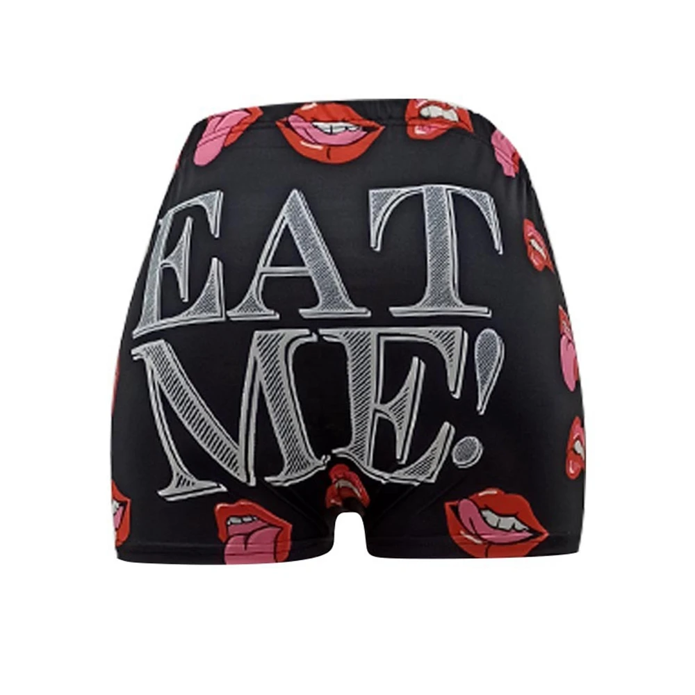 Fashion Women High Waist Eat Me Lip Print Shorts Female Casual Summer Sexy Hot Pants Streetwear pantalon corto mujer verano