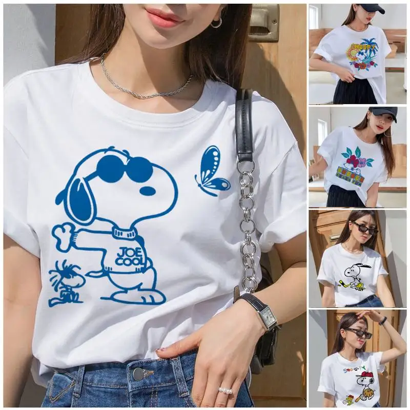 

Cute Dog Snoopy T Shirt Summer Clothes Casual Women Tee Hip Hop O-Neck Streetwear Print Comfort T-shirt