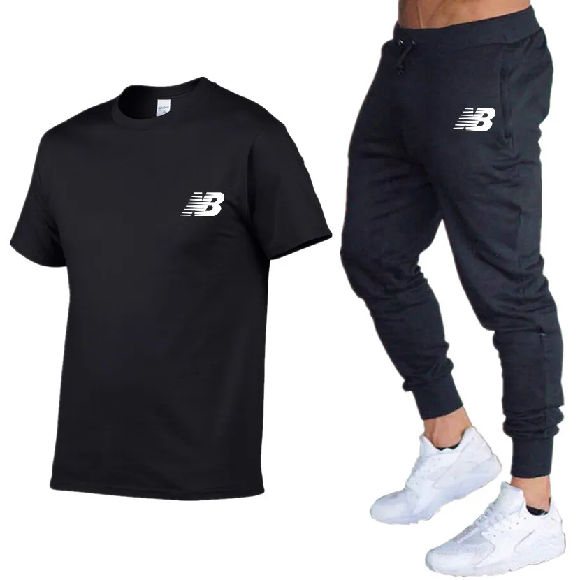 

UYUK Summer T-Shirt+Pants Two-Piece Men's Casual Sports Suit Tide Brand Sportswear Pure Cotton Fashion Men's Clothing Tracksuit