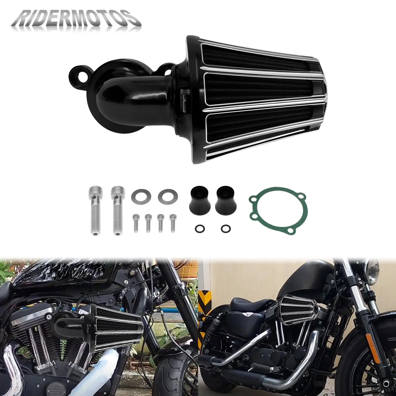 Воздухозаборник с ЧПУ для мотоцикла черный хромированный фильтр Harley Sportster XL 883 1200