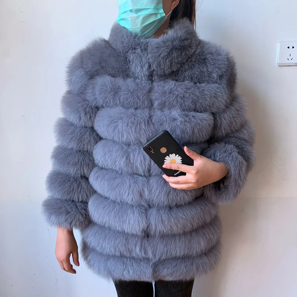 70CM NEW style 4in1 real fur coats Women Natural Real Fur Jackets Vest Winter Outerwear Women fox fur coat high quality fur