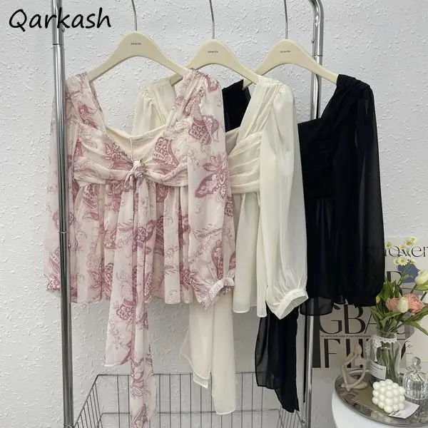 

Blouses Women French Style Tender Tie Dye Summer Design Bandage Simple Casual Camisa De Gasa Aesthetic See Through Clothes Mujer