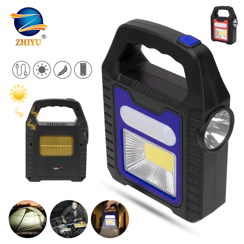 

Usb Rechargeable Portable Solar Flashlight COB LED Work Lamp Powerful Camping Lantern Emergency Light Spotlight Searchlight