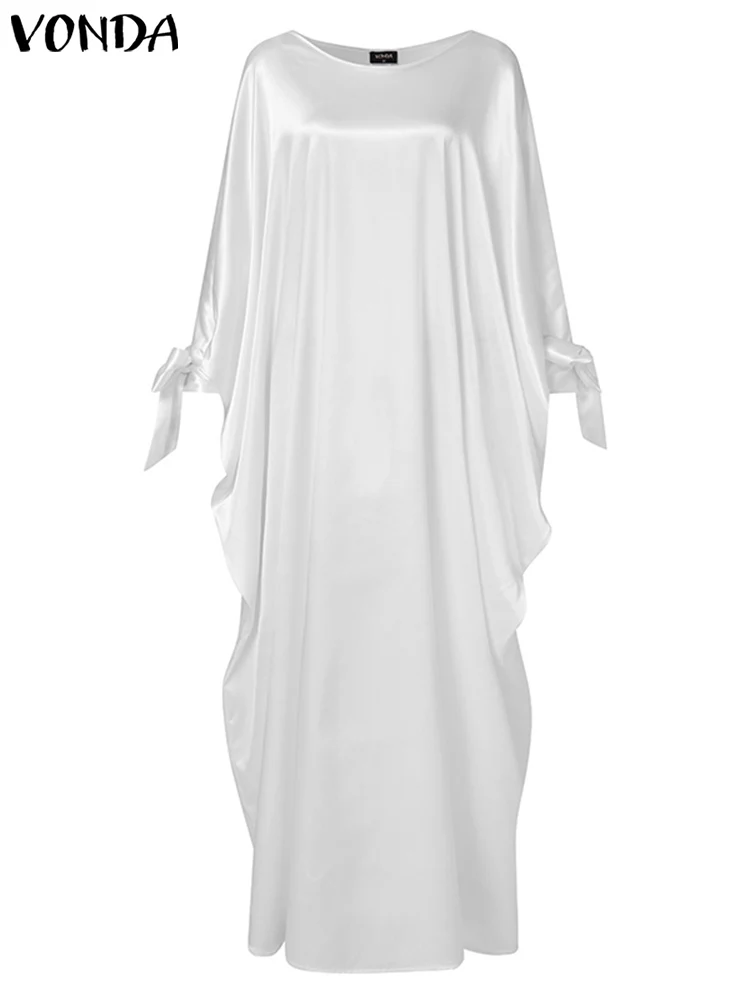 Elegant Kaftan Dress Women Party Dresses 2022 VONDA Long Sleeve Satin Bohemian Holiday Summer Sundress Casual Solid Vestido Robe