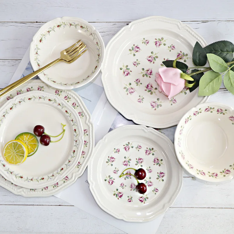 

Французская антикварная наклейка, рельефная посуда, керамическая тарелка, миска для фруктов, Западная еда, набор из плоских искусств, Салатница, цветок, суши