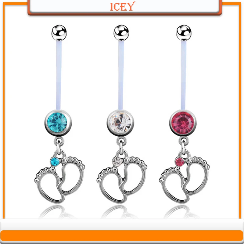

1pc Cartoon foot sole soft rod bendable puncture jewelry belly ring Stainless steel belly navel jewelry navel stud navel bar